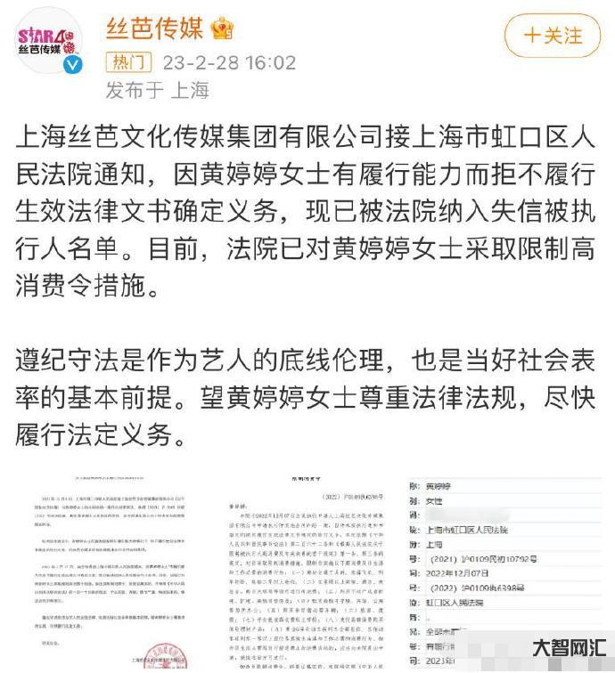 黄婷婷被纳入失信被执行人名单
